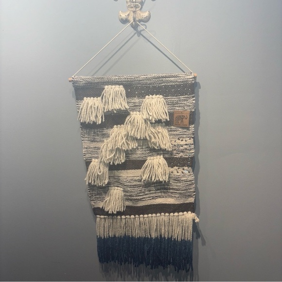 Woven Wall Hanging‎ Multi Tapestry Fringe Dipped Blue Ends 18"X36" Made In India - Picture 1 of 7